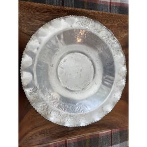 Vintage Cromwell Hand Wrought Aluminum Plate — 11" Floral Scalloped Edge